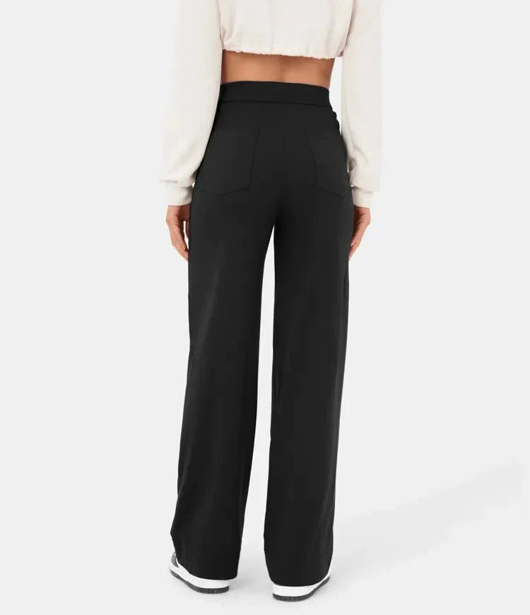Pantalon large pour femme - Taille haute - Bouton - Coupe décontractée - Longueur classique