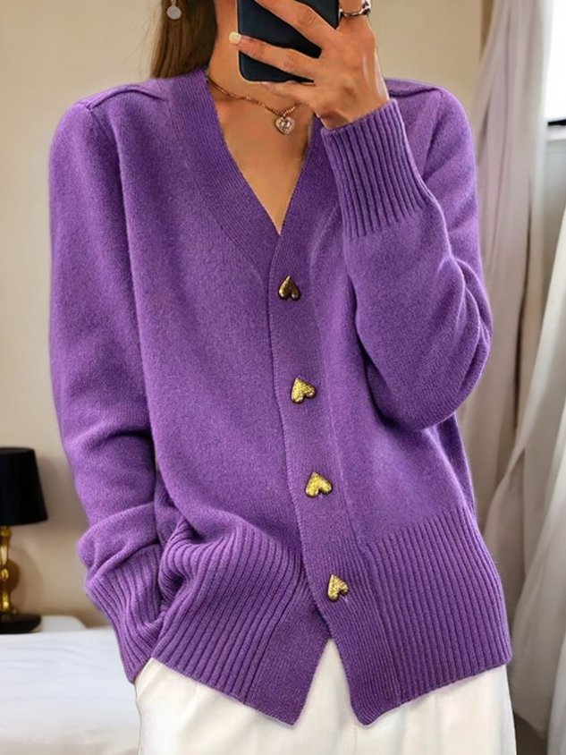 Cardigan Femme En Laine Unie Avec Boutons | Idéal Pour L'hiver