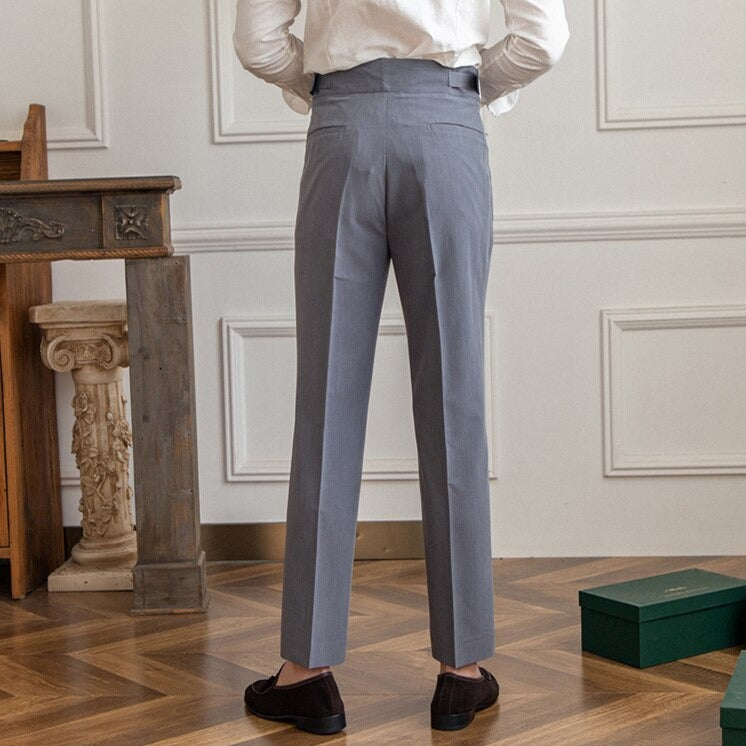 Pantalon taille haute pour homme - Coupe ajustée - Devant plissé - Boucle latérale réglable